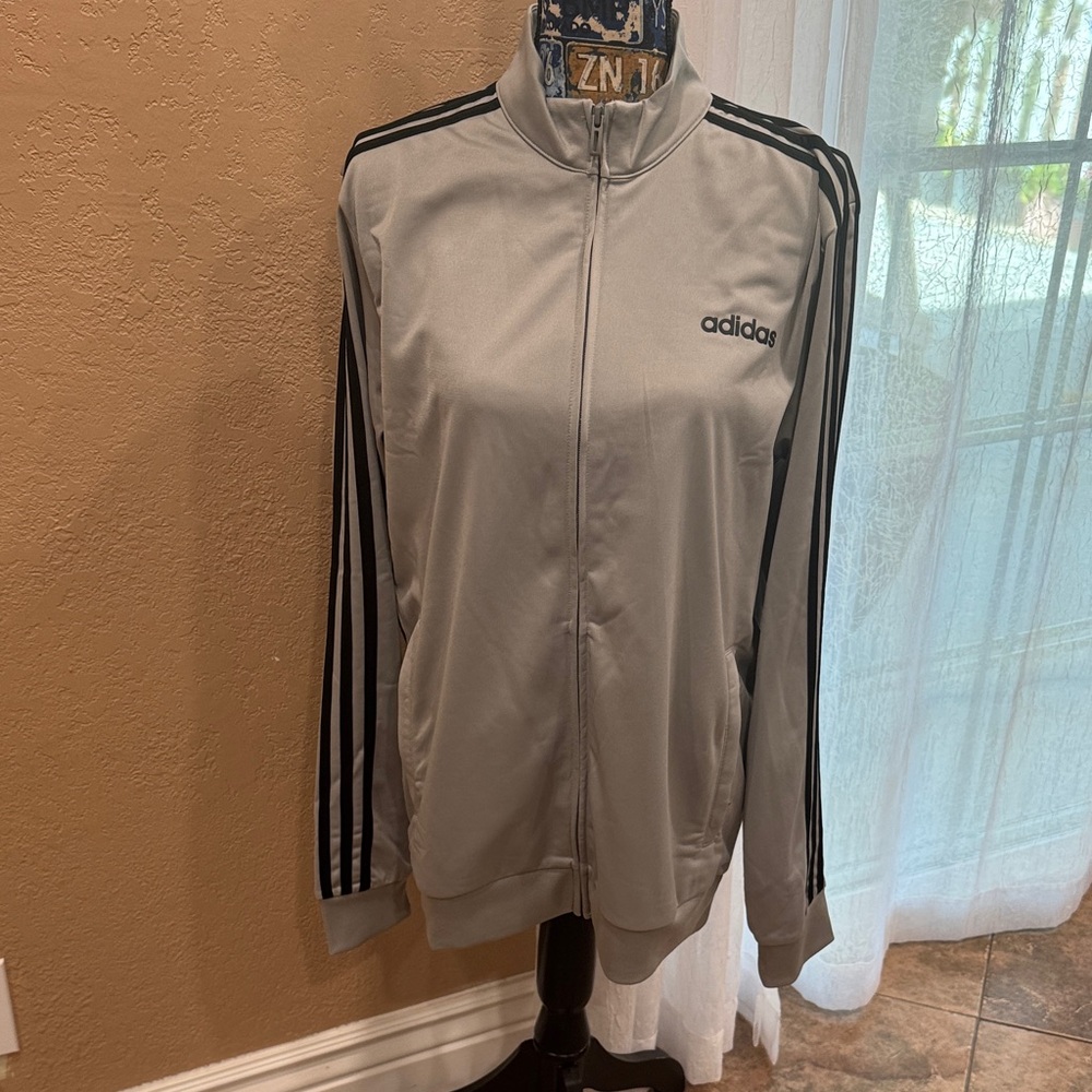 adidas Light Gray Track Jacket with Black Stripes